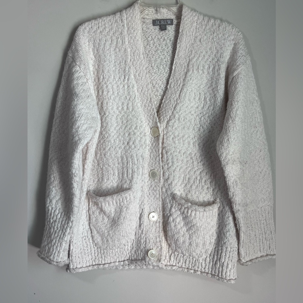 J. Crew Womens chunky knit cardigan in textured yarn Off White Sz XS Wool Blend